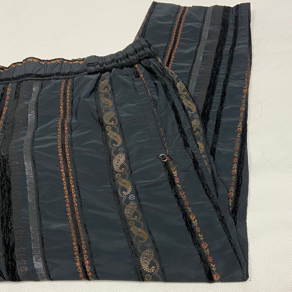 Ottod’Ame black paisley embroidered velvet stripe trim straight leg pants Size 6